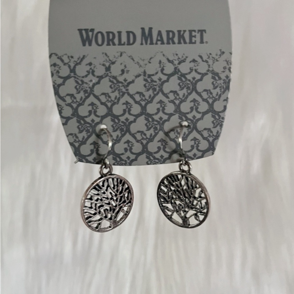World Market Silver Tree Of Life Dangle Drop Earrings - Picture 2 of 5